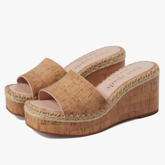 kate spade Shoes - Kate Spade ♤ Womens Tan Cork Espadrilles Wedge Sandals Slides♤ Size 8 ♤ Like New